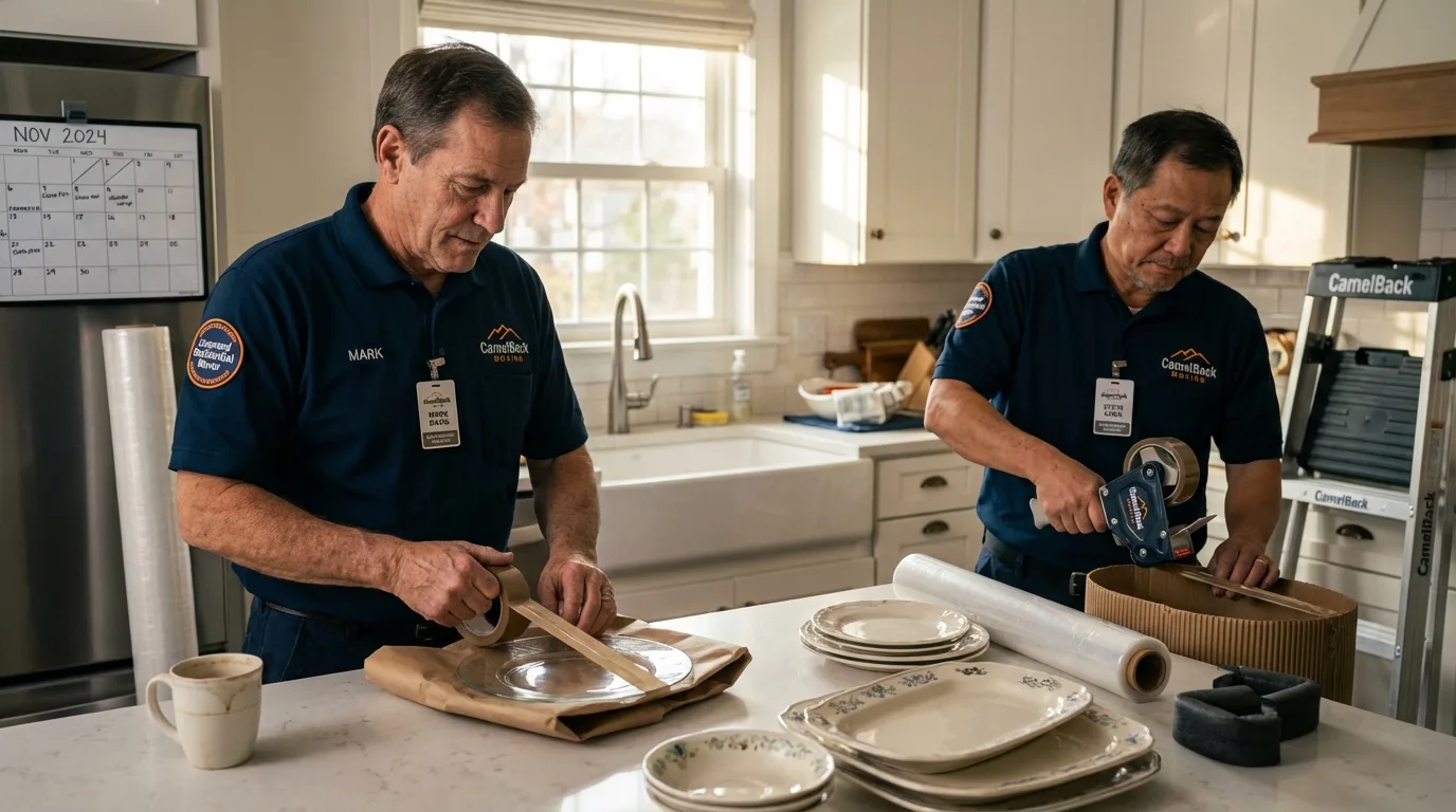 Professional crew packing kitchen dishware in Bolivar, MO